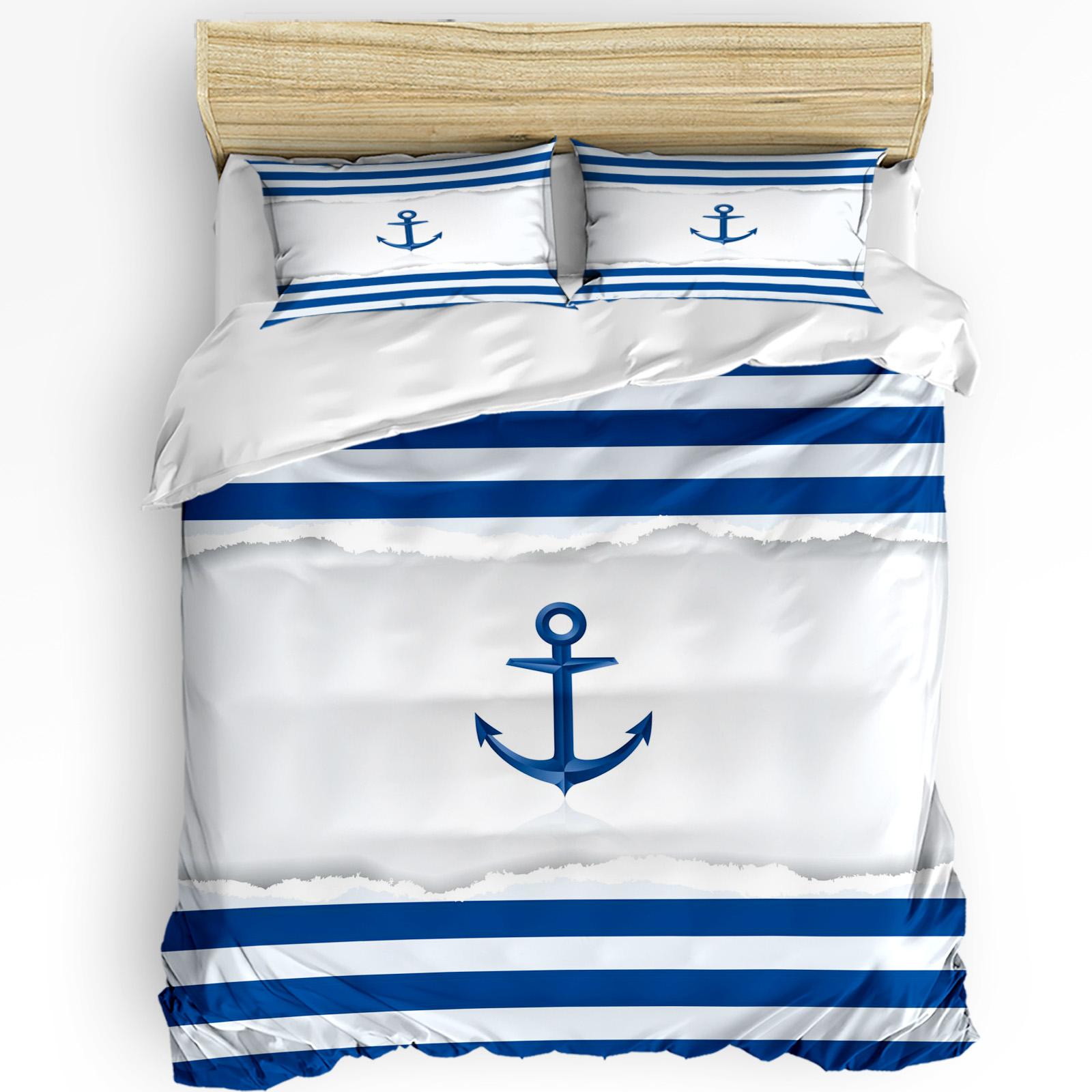 

Anchor Blue White Stripe Bedding Set 3pcs Boys Girls Duvet Cover Pillowcase Kids Adult Quilt Cover Double Bed Set Home Textile EU single(135x200cm)