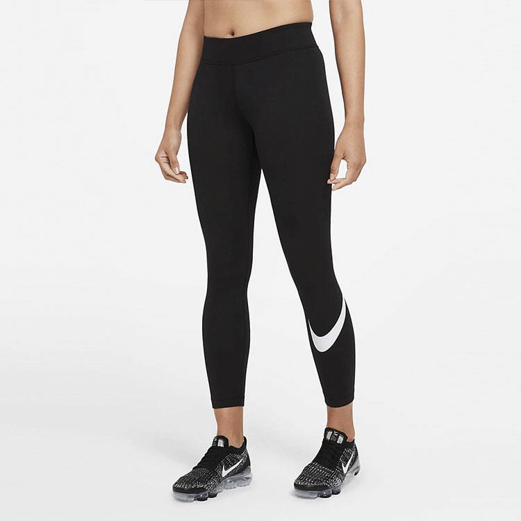 Nike Sportswear Essential Swoosh Logo Mid-Waist Slim Fit Fitness Pants Women Bottoms Black CZ8531-010