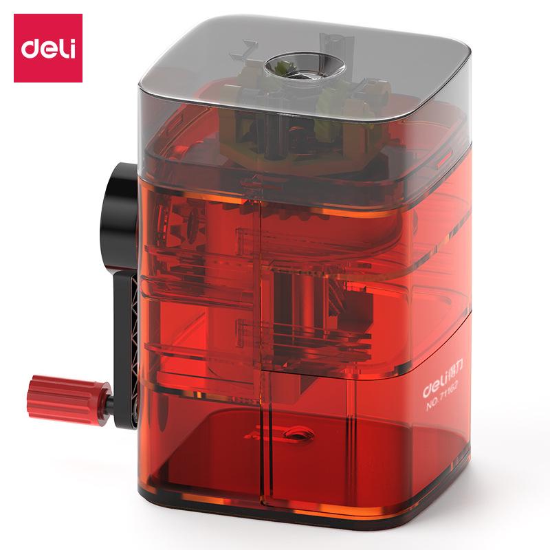 Deli 71162 Hand-Crank Pencil Sharpener - Stylish, Simple Rotary Sharpener for Students & Office Use красный