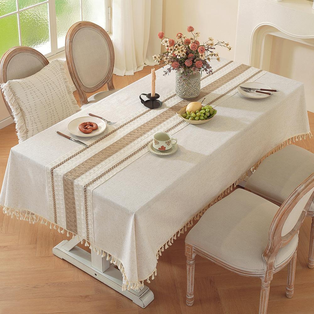 Скандинавская комбинированная скатерть Простая атмосфера Пылезащитная скатерть для ресторана В наличии Вечеринка Кисточка 90*90cm
