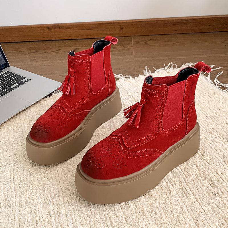 2024 Autumn New Thick Soled Women's Loafers Casual Sports Boots Designer Brand Trendy Short Ankle Boots