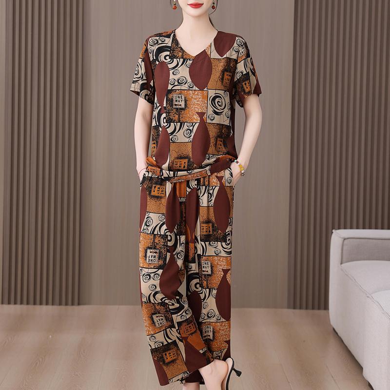 Summer Women's Two Pieces Set Plus Size Elegant Cotton Linen Wide Leg Pant Sets Casual Ladies Clothes