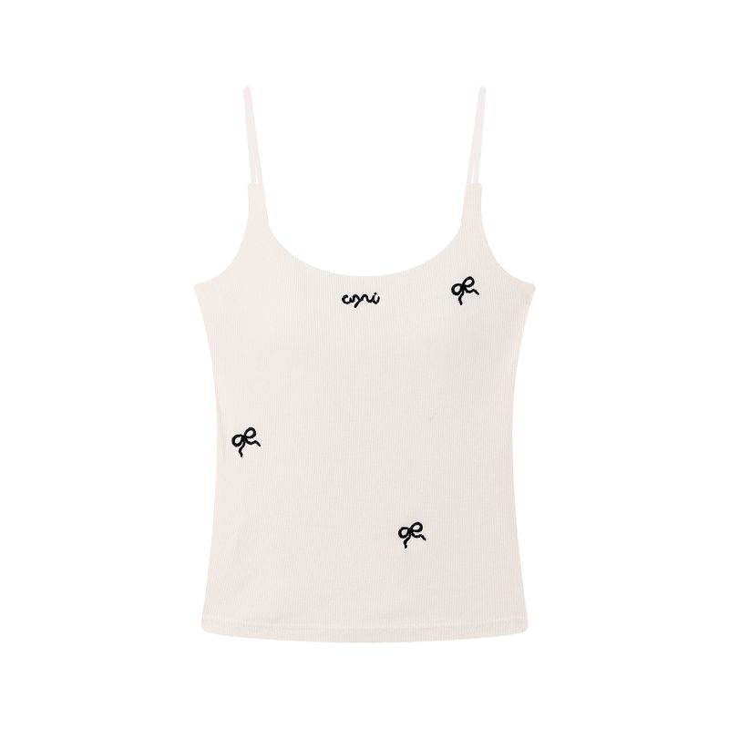 Kumikumi Pure Desire Style Bows Brushed Camisole Women's Autumn Retro with Chest Pad Short Inner Tops