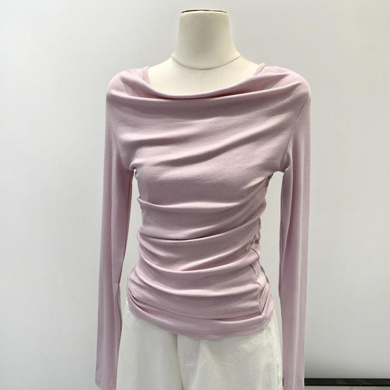 Langman Korean Design Slim Fit One-Shoulder Layered Long-Sleeve T-Shirt for Women - Autumn/Winter S