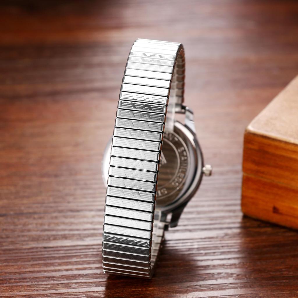 Men's Watch Silver Simple Free Size Analog Display Couple Watch Quartz Fashion Accessory