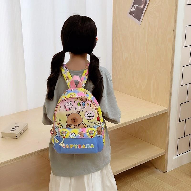Cute Capybara Bathing Swimming Circle Beach Cartoon Printed Children Backpack