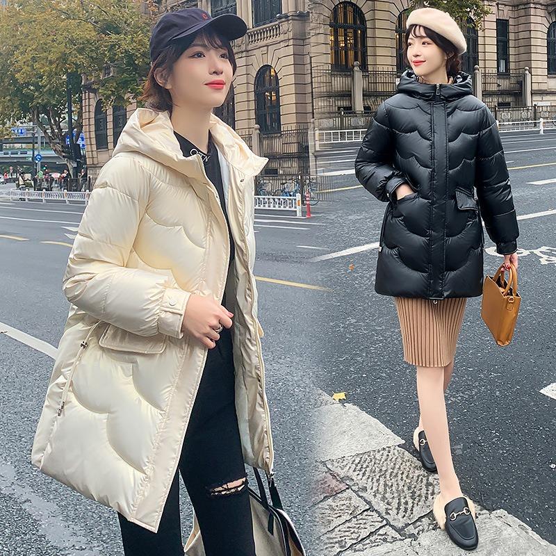 Glossy leave-in down cotton-padded jacket women's medium and long loose winter jacket cotton-padded jacket new trendy