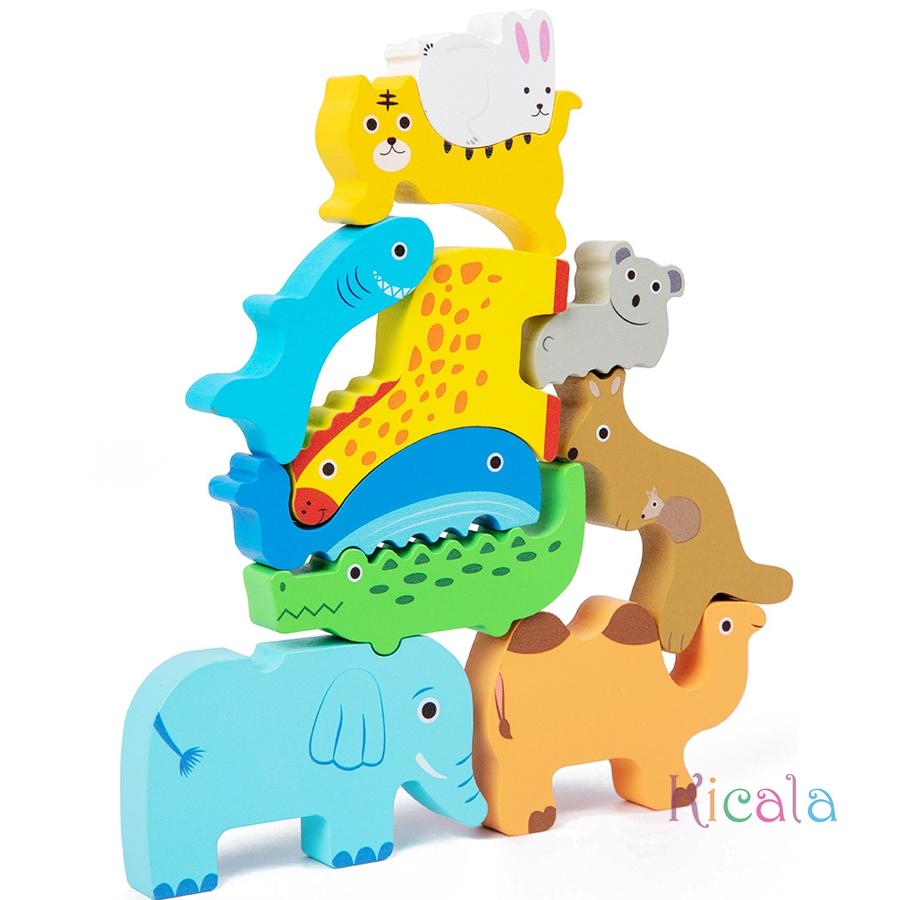 Kids Animal Stacking ToysWooden Balance Stacking Montessori Toy Educational Development Learning Birthday Christmas Gift