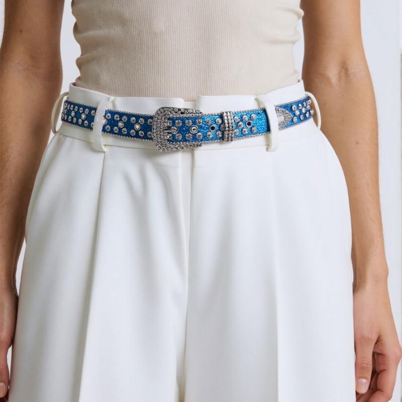 Adjustable Punk Waist Belt With Rhinestones Detail, Stylish PU Leather Waistband Sash For Casual Outfit