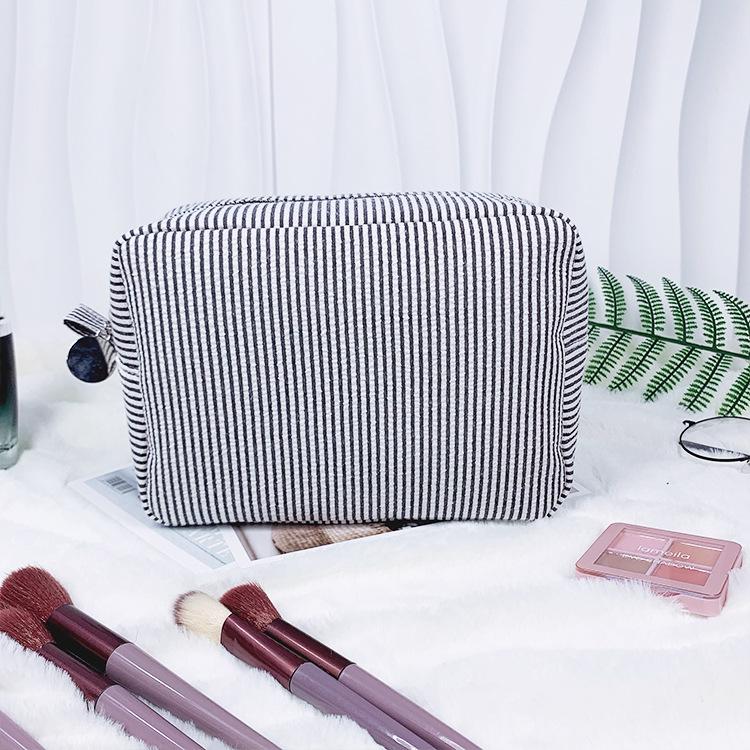 Striped Seersucker Cosmetic Bag - Indian Style Travel Toiletry Pouch