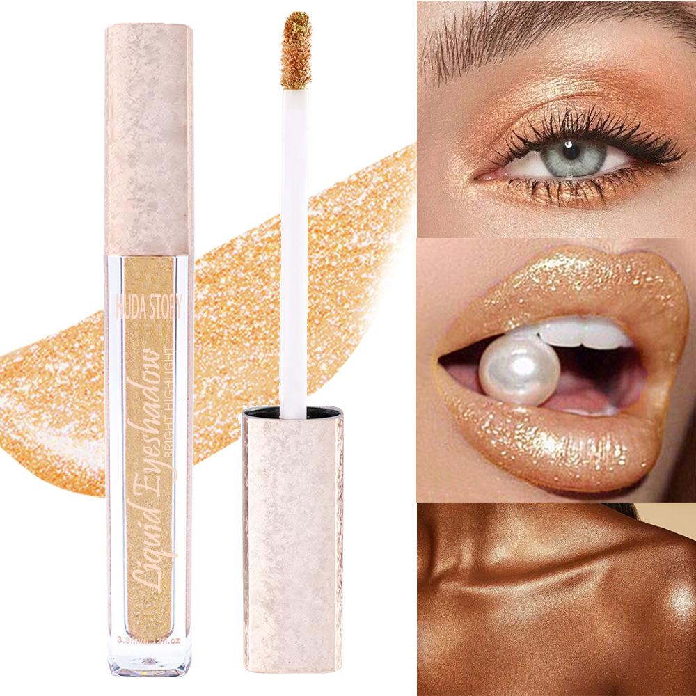 Liquid Eye Shadow Multifunctional Desert Rose Pearlescent Lip Gloss High Gloss Glitter Liquid Waterproof and Sweatproof Eye Shadow Stick