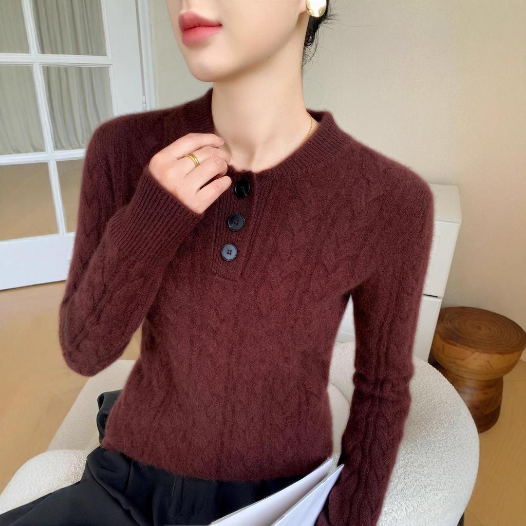 Women's Solid Color Cashmere Cable Knit Pullover Sweater - Round Neck, Thick, Warm Base Layer