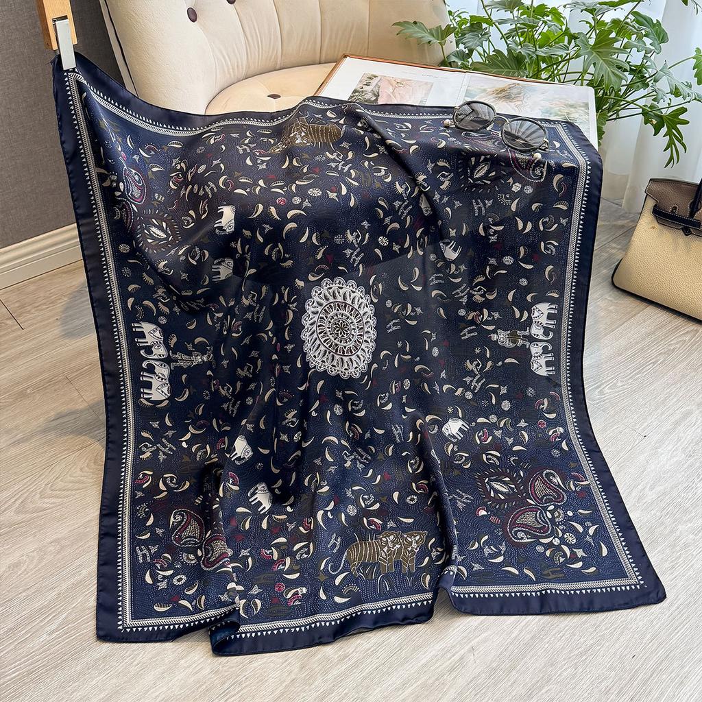 Spring And Autumn Fashion Versatile Simulation Silk Scarf Printed Shawl Women'S Decorative Headscarf Beach Towel