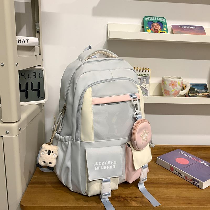 High Value Ins Pain Bag Wide Shoulder Strap Large Capacity Contrasting Color Junior High School Students Lightweight