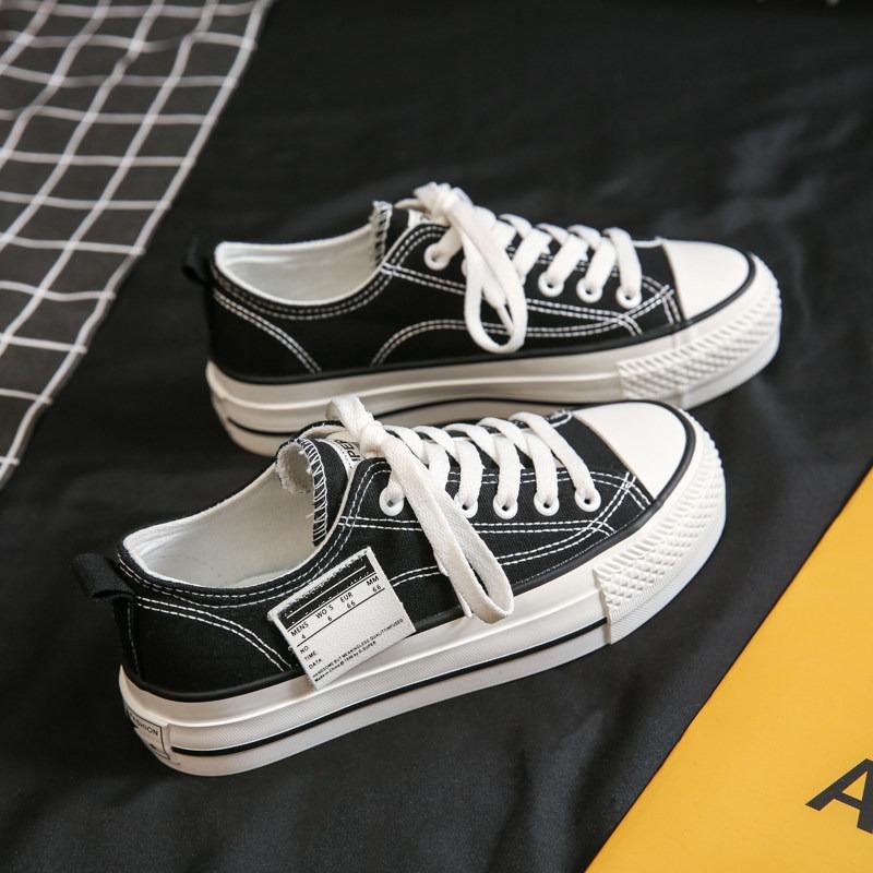 New solid color low-top casual platform canvas shoes spring girl, versatile muffin height increase