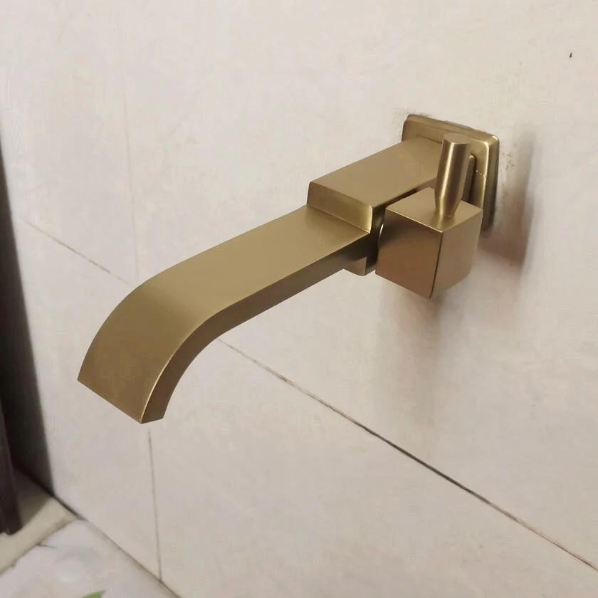 Brass Cold black Water Faucet, Wall Mounted Basin gold Tap, basin bibcock Square Cold brushed gold kitchen Faucet SC303