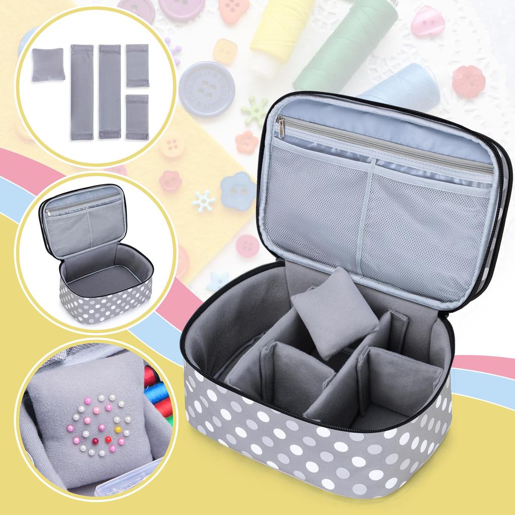 Luxja Nähkoffer, Nähbox, Großes Fassungsvermögen (Nur Tasche) - Nähwerkzeug-Aufbewahrung, Nähkästchen, Grauer Punkt