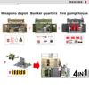 Tabără militară depozit arme echipamente blocuri de construcție buncăr soldat dormitor cameră pompă incendiu kit blocuri container jucării