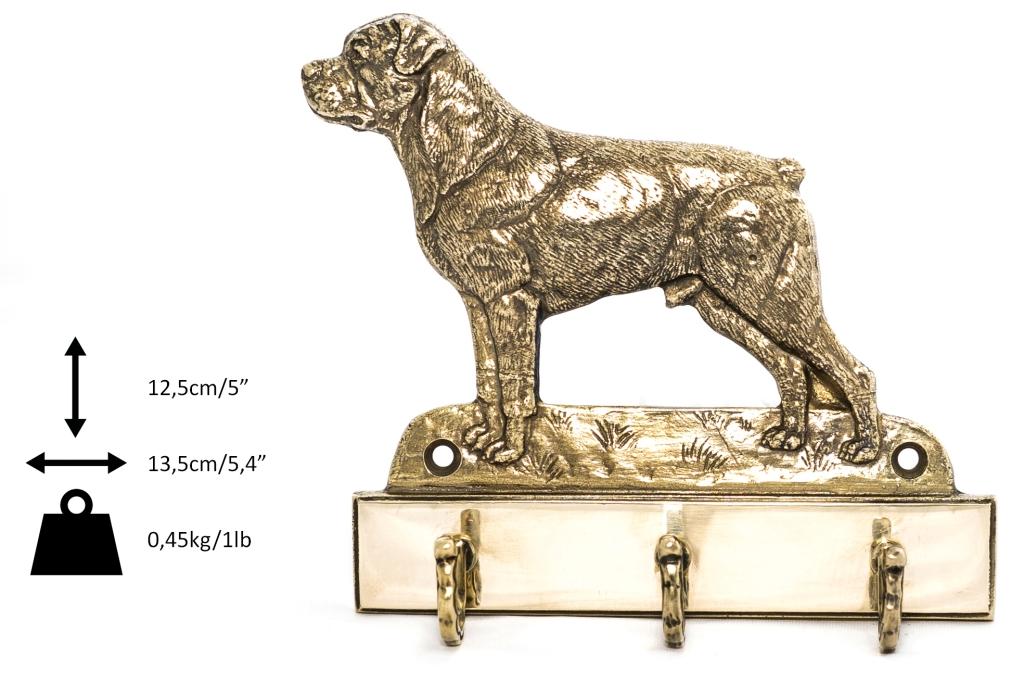 Rottweiler - Wieszak Na Klucze Z Psem, Mosiężny Uchwyt Na Psie Akcesoria, Elegancka Ozdoba Do Korytarza Marki Art-Dog