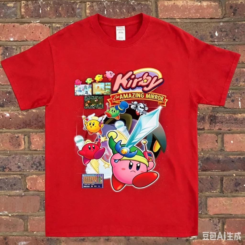 Latest Adult and Childrens Star Kirby Retro Game Classic Character Family Photo Fun Creative Loose Cotton Short Sleeve