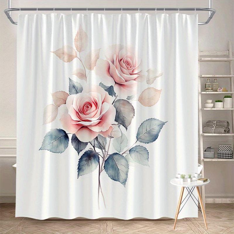 Soft Pink Roses Shower Curtain – Velvety Watercolor Design, Polyester with Hooks, Machine Washable Bath Decor