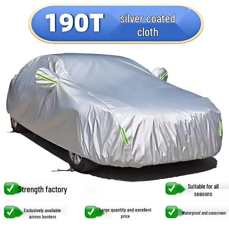 

Oxford Cloth Silver Car Cover: 190T Single-Layer Sunshade, Dustproof, Sun Protection Taffeta Fabric M (Sedan 4.3-4.5 meters)