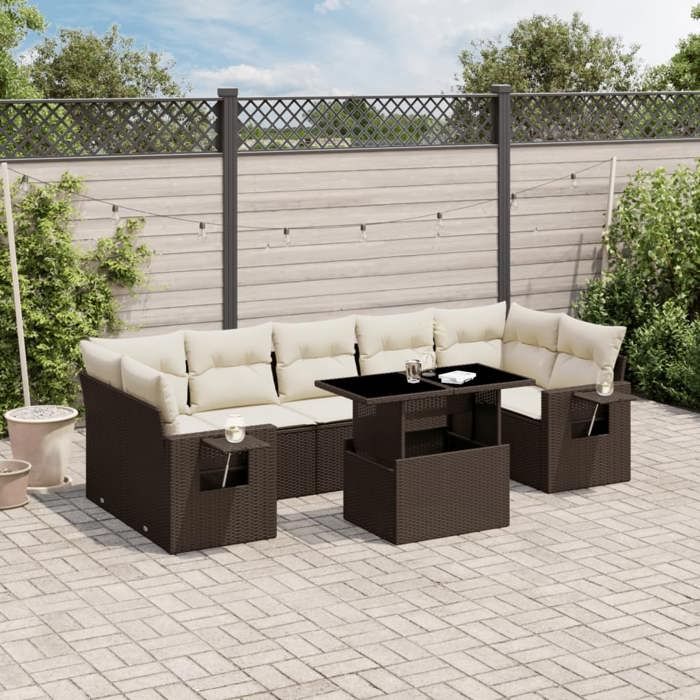 VidaXL Garden Lounge Set 8 Pcs with Brown Cushions Wicker 3267783