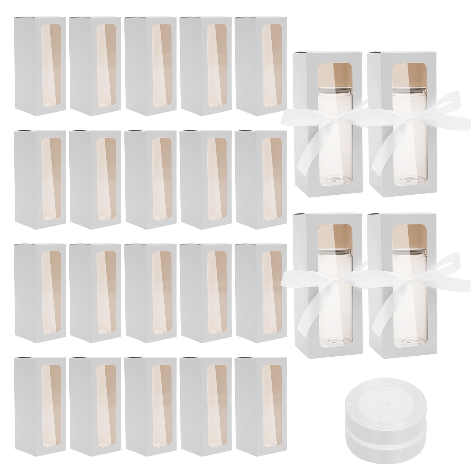 

24Pcs Gift Packaging Box with Ribbon and Transparent PVC Window Wedding Christmas Birthday Party Decoration Gift Candy Cup Box 8x8x20cm