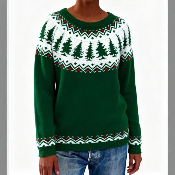 New European & American Women's Christmas Tree Jacquard Sweater