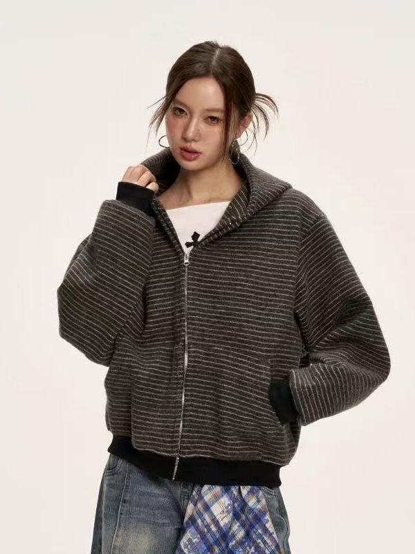 Herren Retro Streifen Kapuzenpullover Jacke - Lässiger Herbst/Winter Paar Cardigan Oberteil (Stil 2026)