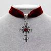 Temperament Gothic Inlaid Red Zircon Anchor Cross Pendant Velvet Necklace for Women Halloween Party Personality Collar Jewelry