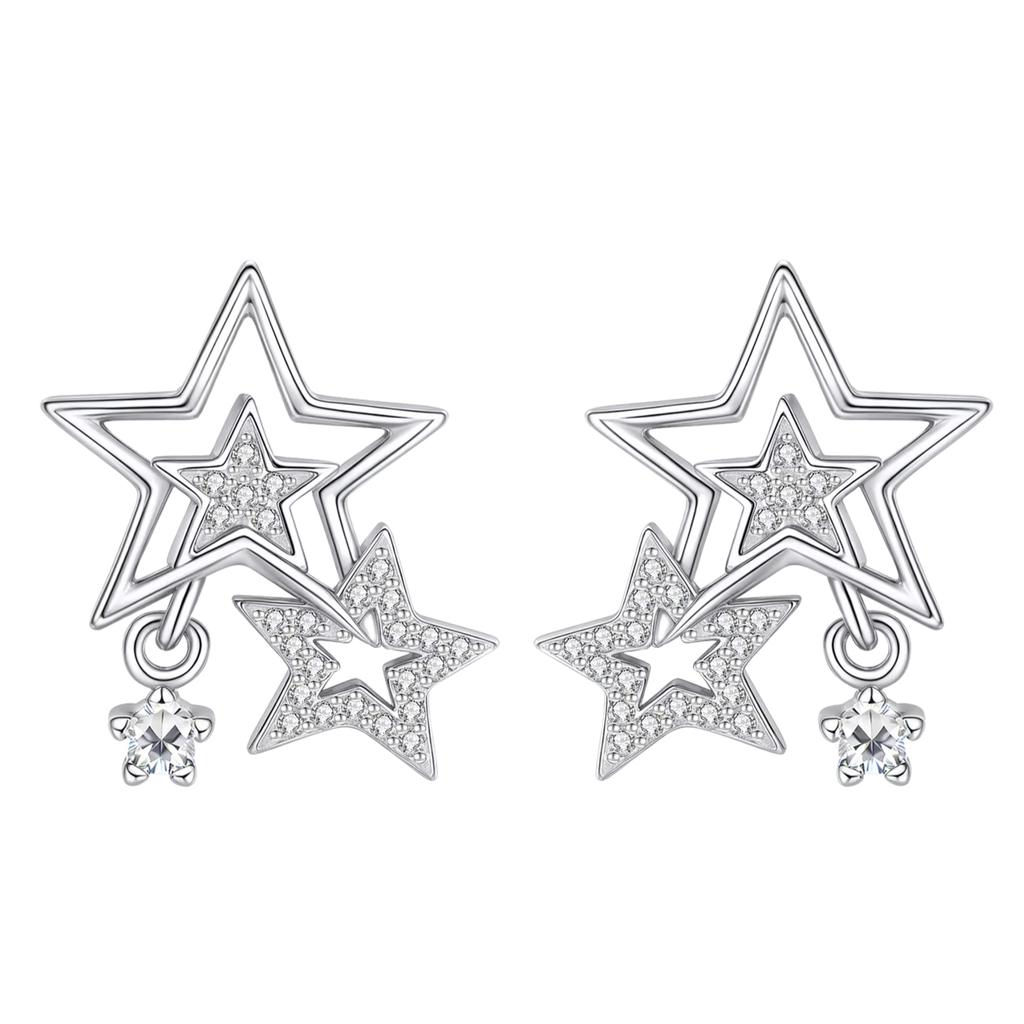 925 Silver Golden Sun Ear Rings Irregular Geometry Star Ear Jewelry Wedding Jewelry Zircon Stone Earrings for Women