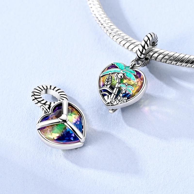 Copper Setting Sun Coconut Tree Charms Beads Fit Original Bracelet Making Gift For Woman Jewelry Diy Pendant