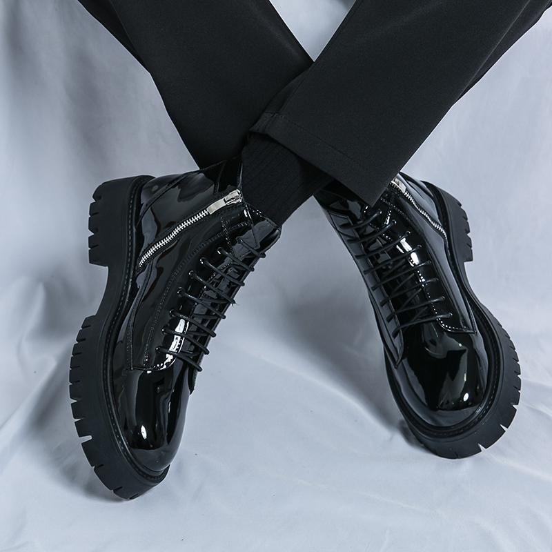 Fashion New High-end Boots for Mens Fashion Leather Shoes Luxury Brand Ankle Leather Business Boots Lace-Up Male Thick Soled Footwear