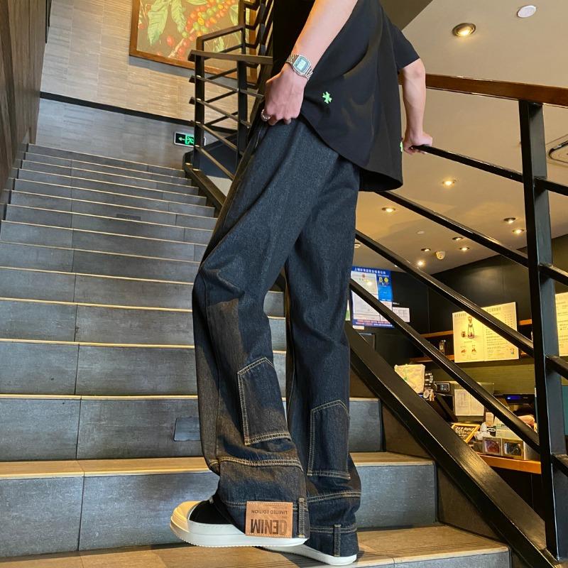 Men's Summer Thin Retro Blue Reversible Denim Pants American High Street Straight Leg Jeans