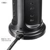 Sanwa Supply Tower-Style Power Strip with 12 AC Outlets, 2 USB-A Ports, and 1 Type-C Port, 2m Length, and a Centralized Switch, Black, TAP-B112C1A2BK