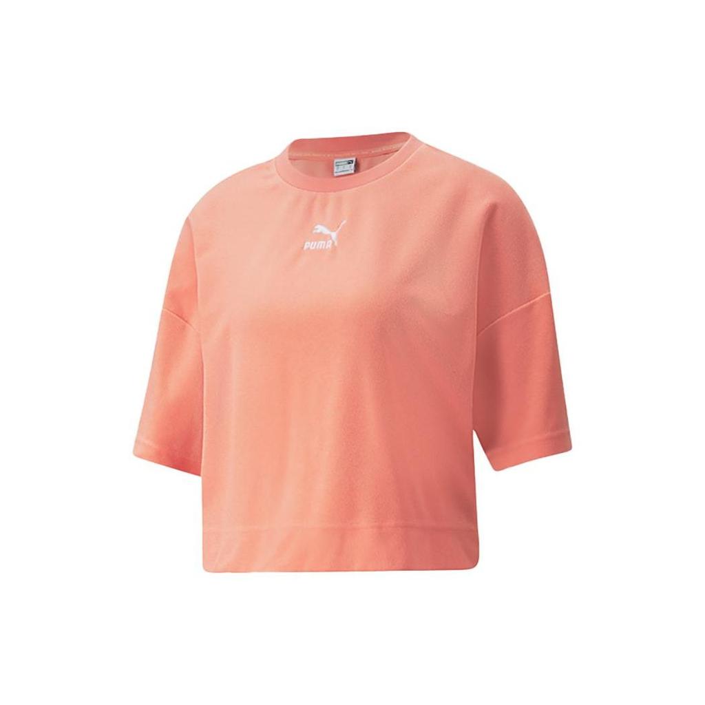 Puma Solid Color Casual Short Sleeve T-Shirt Women Tops Pink 535301-28