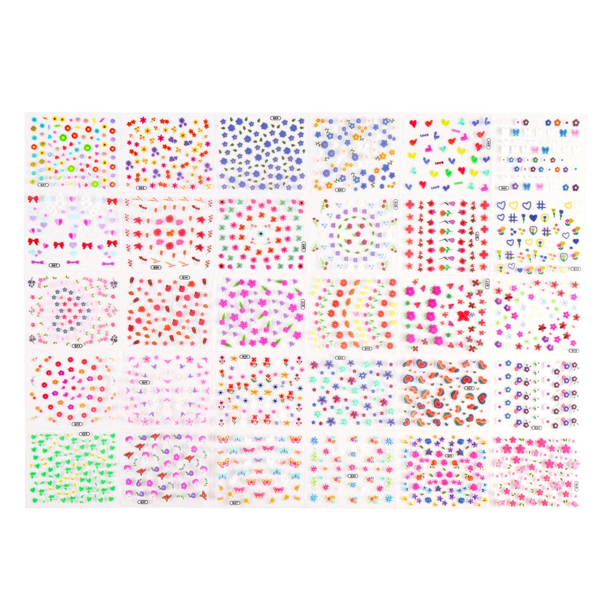 

30 листов, летние наклейки для ногтей с цветами, самоклеящиеся наклейки для украшения дизайна ногтей, принадлежности для декора маникюра для женщин и девочек