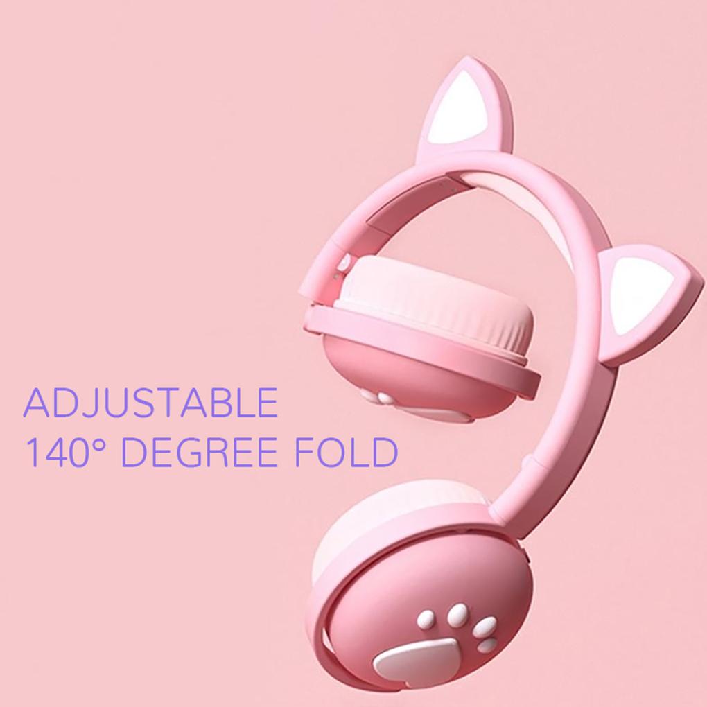 Bluetooth Headphones glowing cute LED Cat Ear Paw Girls Gift Kids Headset Wireless HIFI Stereo Bass 3.5mm Plug With Mic