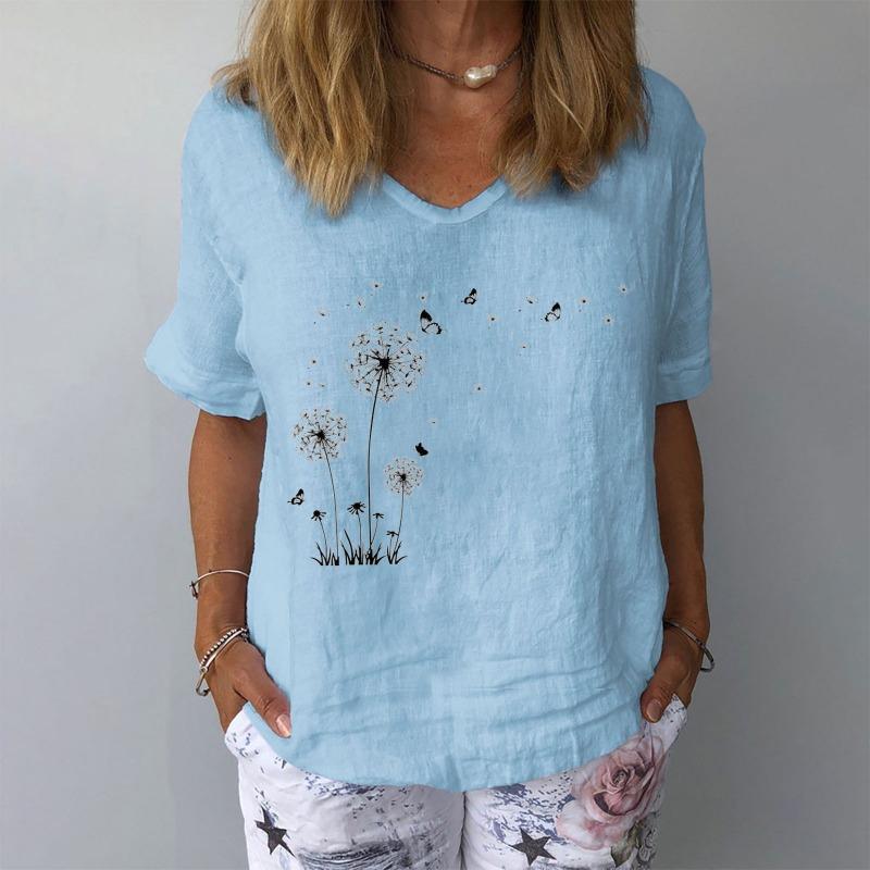 QICED Blusas y Camisas Casuales de Moda para Mujer de Manga Corta con Cuello en V