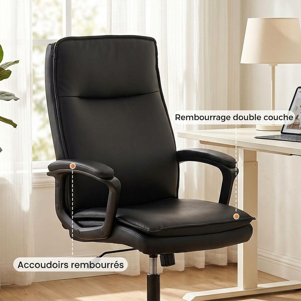 Office Chair, Ergonomic, PU Leather, Adjustable Height, Tilt, 360 Swivel, Black