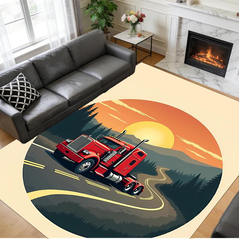 Anti‑Slip Crystal Velvet Floor Rug, Kenworth Trucks Design Carpet for Indoor Living Bedroom Home Decoration