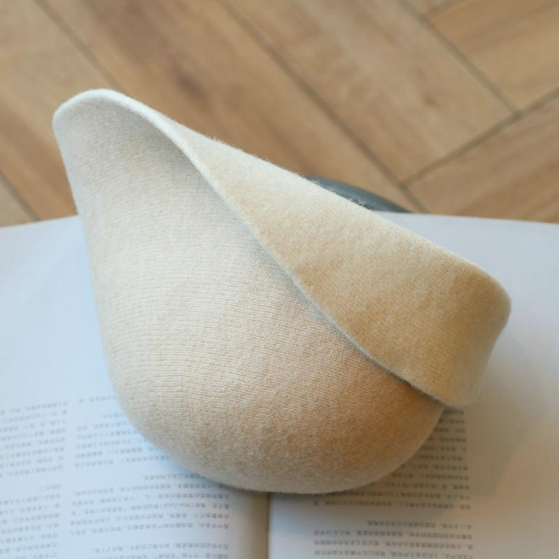 Doppelseitig tragbare sanfte einfarbige Wollstrick-Beckenmütze schlicht literarisch retro Herbst und Winter Sonnenschutz Bucket Hat Damen