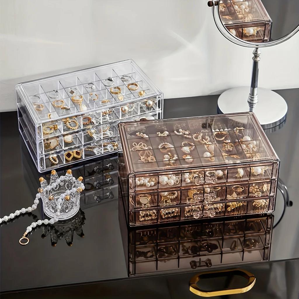 Stylish and Practical Jewelry Storage Box, 3-layer 72-grid Large-Capacity Organizer for Rings, Earrings and Necklaces