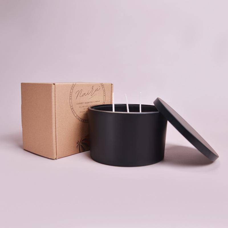 Aromatherapy Candle, Oversized Black Glass Cup, Home Decoration Ornament, Souvenir, Three-core Aromatherapy Candle