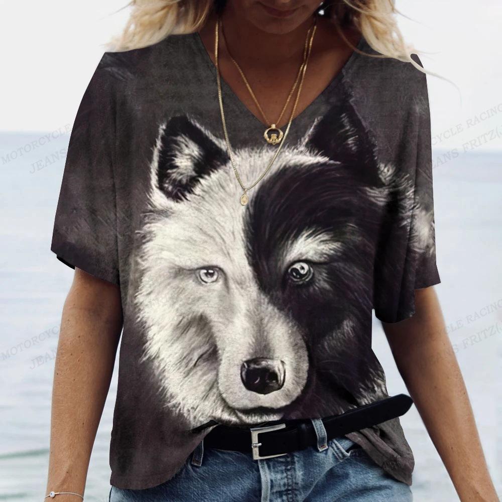 T-shirt d'été pour femmes Vêtements Animal Loup T-shirt imprimé en 3D