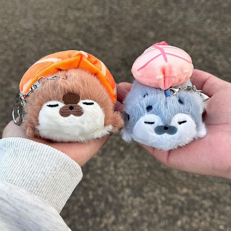 Cute Seals Sea Otter Baby Keychain Plush Seal Figurine Hanging Pendant Keyrings Student Schoolbag Key Chain Pendant Gifts