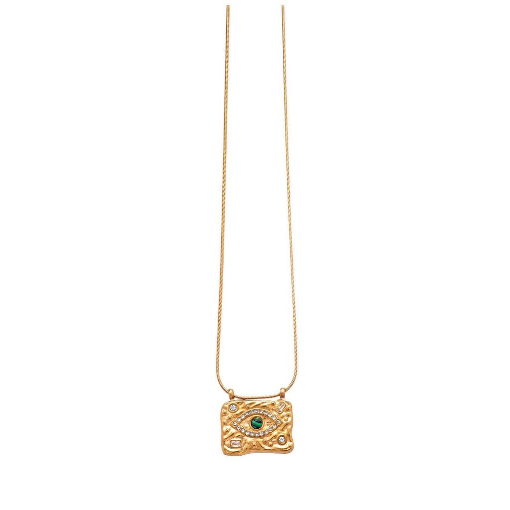 Stainless Steel Diamond-Inlaid Square Glass Pendant Clavicle Necklace - Minimalist Luxury for Women