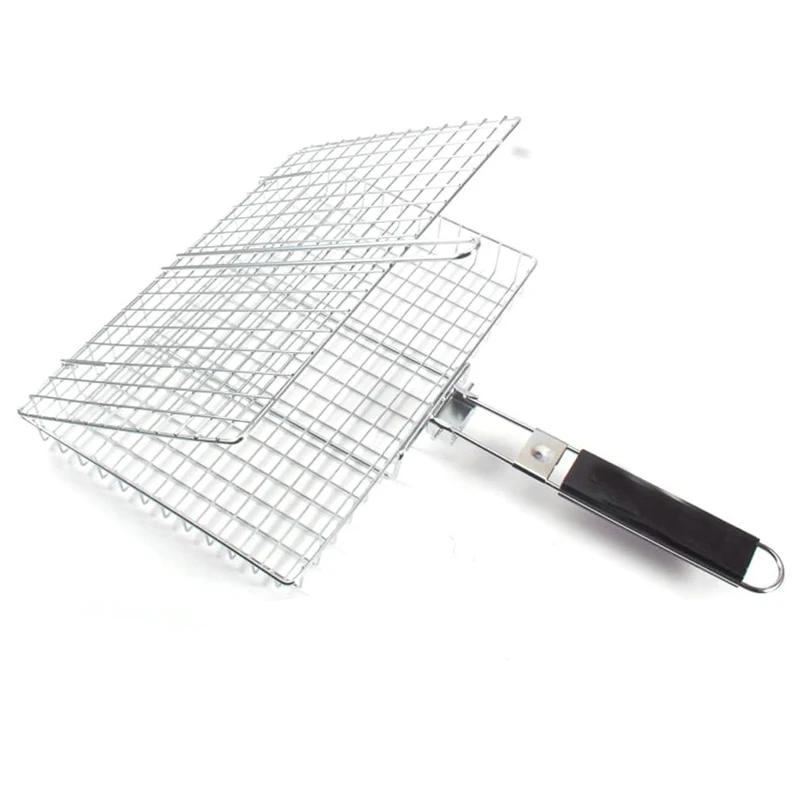 Grill Basket Folding Portable Stainless Steel BBQ Grill Basket With Handle for Fish Vegetables Shrimp Cooking Accessories