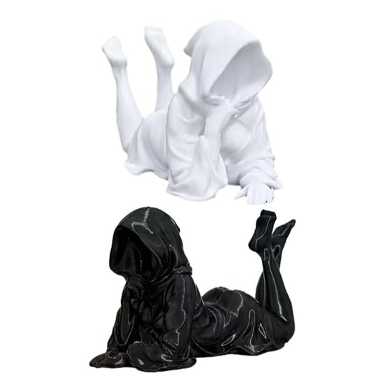 Moisture-proof Ornament 3D Printed Lying Robe Girl Statue, Modern Minimalist Hooded Faceless Figurine Woman Desktop Decoration, Elegant Sculpture Art